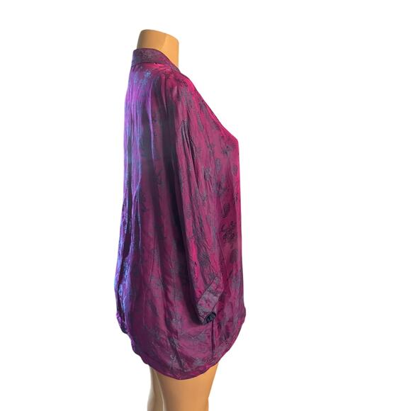 Women One Size Endless Knot Art 100% Silk Purple Asian Print Shirt Jacket Top - Picture 5 of 6